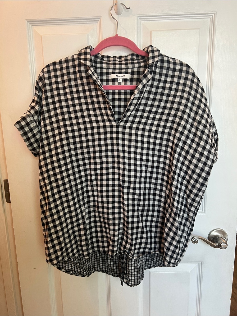 Madewell Black & White Gingham Short-Sleeve Popover 100% Cotton